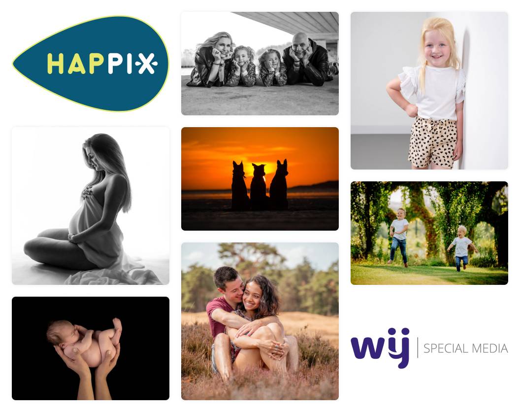 Collage van zwangerschaps, newborn en kinderfotografie fotos